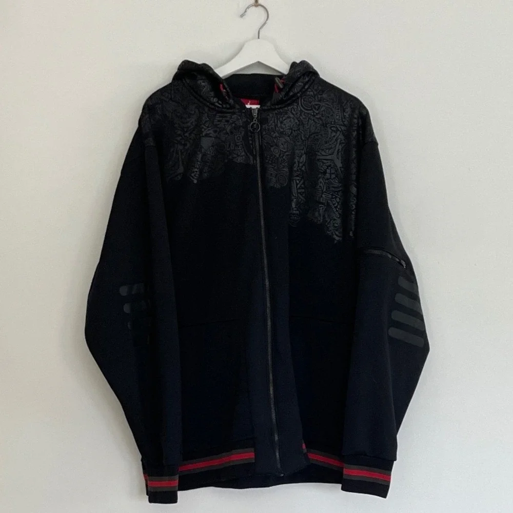 Jordan Mens 3XL Full Zip Hoodie Black Graphic Red Label Sweatshirt Urbancore‎